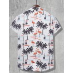 Men's Shirt Top, Flamingo & Coconut Tree Print, Camp Collar Bowling Shirts Short Sleeve Closure Summer Hawaiian Shirt Male Casual Button Up Shirt