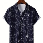 Men's Shirt Top, Abstract Pattern Camp Collar Bowling Shirts Short Sleeves Closure Summer Hawaiian Shirt Male Casual Button Up Shirt For Daily Vacation Resorts Beach Shirts For Men