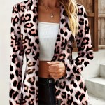 Leopard Print One Button Blazer, Casual Lapel Long Sleeve Outerwear, Women's Clothing