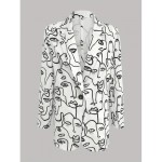 Women's Casual Long Sleeve Double Breasted Blazer for Office and Work - Graphic Print