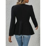 Button Front Flared Blazer, Elegant Notched Collar Long Sleeve Blazer For Office & Work, Women's Clothing