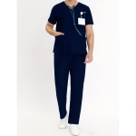 Men's 2-piece Workwear Set, Short Sleeve V Neck Shirt With Pocket Design & Pants Set, Men's Uniform